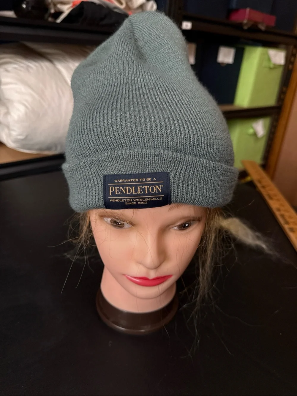 Pendleton Teal Ribbed Knit Beanie with Label